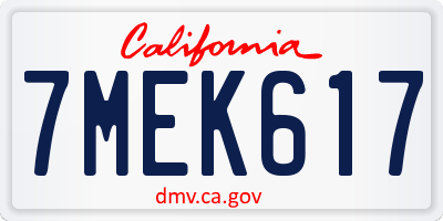 CA license plate 7MEK617