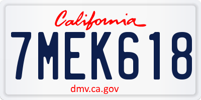 CA license plate 7MEK618