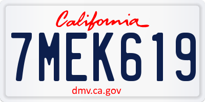 CA license plate 7MEK619