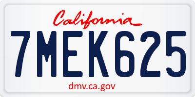 CA license plate 7MEK625