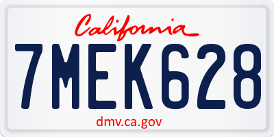 CA license plate 7MEK628