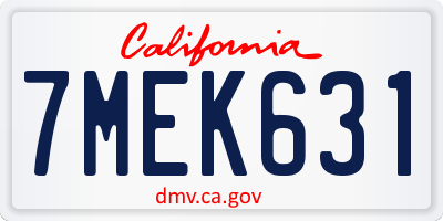 CA license plate 7MEK631