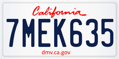 CA license plate 7MEK635
