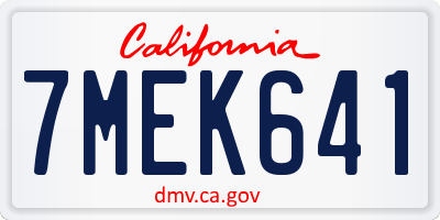 CA license plate 7MEK641