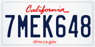 CA license plate 7MEK648