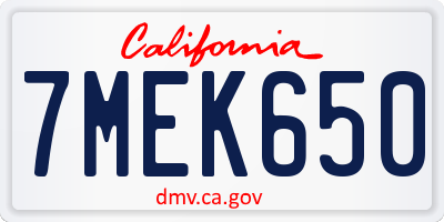 CA license plate 7MEK650