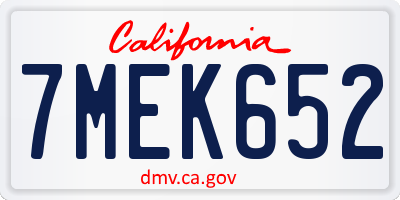 CA license plate 7MEK652