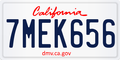 CA license plate 7MEK656