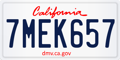 CA license plate 7MEK657