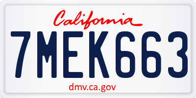 CA license plate 7MEK663