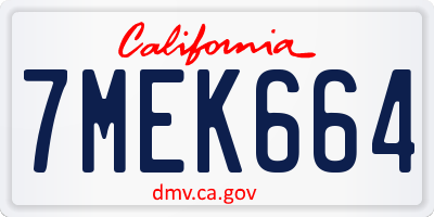 CA license plate 7MEK664