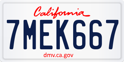 CA license plate 7MEK667