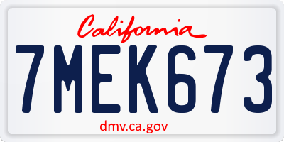CA license plate 7MEK673