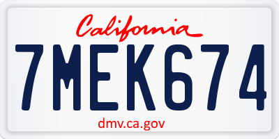 CA license plate 7MEK674