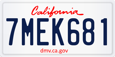 CA license plate 7MEK681