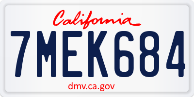 CA license plate 7MEK684
