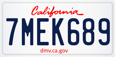 CA license plate 7MEK689