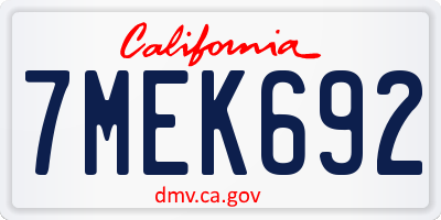 CA license plate 7MEK692