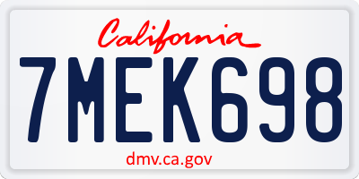 CA license plate 7MEK698