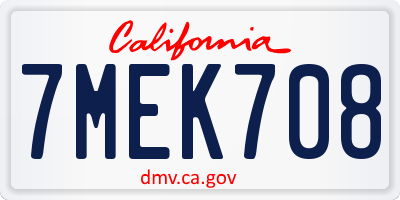CA license plate 7MEK708