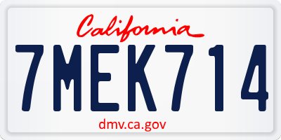 CA license plate 7MEK714