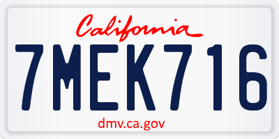CA license plate 7MEK716