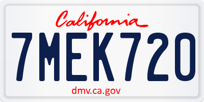 CA license plate 7MEK720