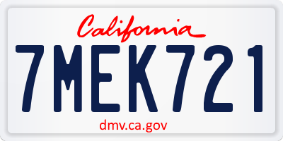 CA license plate 7MEK721