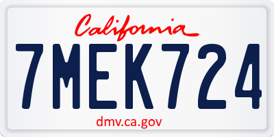 CA license plate 7MEK724