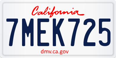 CA license plate 7MEK725