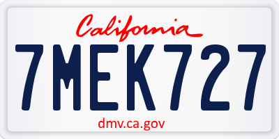 CA license plate 7MEK727