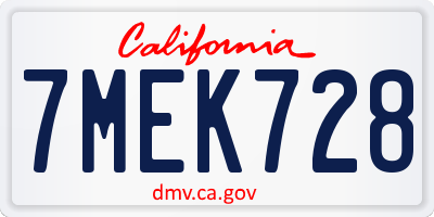 CA license plate 7MEK728