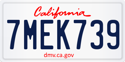 CA license plate 7MEK739