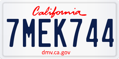 CA license plate 7MEK744