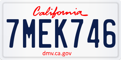 CA license plate 7MEK746