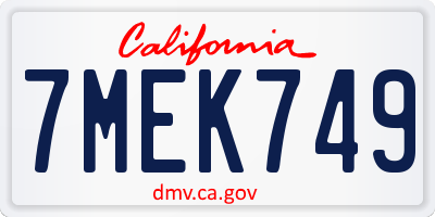 CA license plate 7MEK749