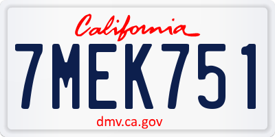 CA license plate 7MEK751