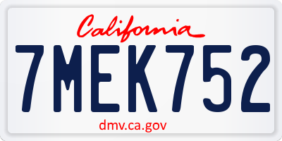 CA license plate 7MEK752