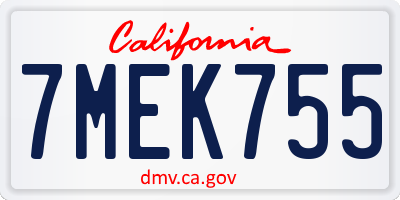 CA license plate 7MEK755