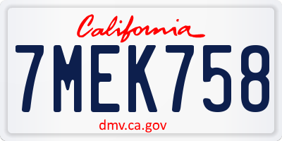 CA license plate 7MEK758