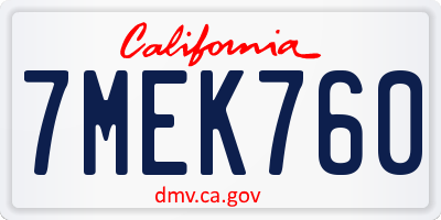 CA license plate 7MEK760
