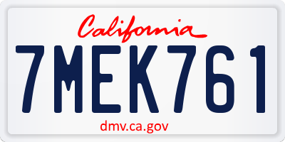 CA license plate 7MEK761