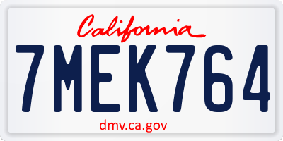 CA license plate 7MEK764