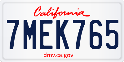 CA license plate 7MEK765