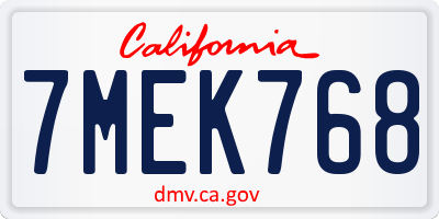 CA license plate 7MEK768