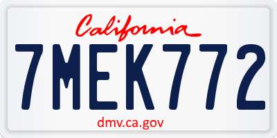 CA license plate 7MEK772