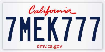 CA license plate 7MEK777