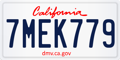 CA license plate 7MEK779