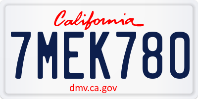 CA license plate 7MEK780