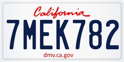 CA license plate 7MEK782